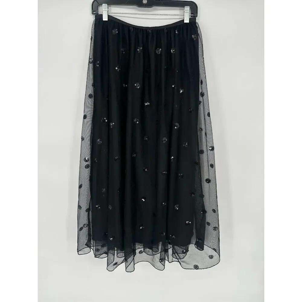 Intimately FP Free People Sequin Polka Dot Mesh Midi Skirt S Black Whimsigoth - Picture 2 of 8